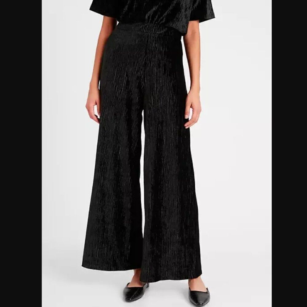 NWT Banana Republic Crinkle Velvet Pants in Black | Size S *pants only*
